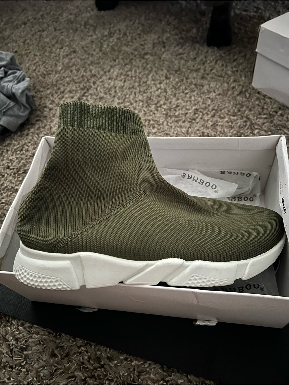 Women’s Olive Knit Slip-On Sock Sneaker with White Sole